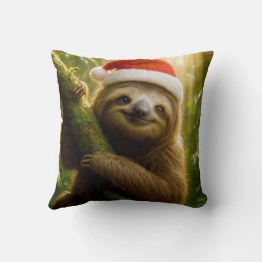 Cute Sloth Wearing a Santa Hat クッション (裏面)
