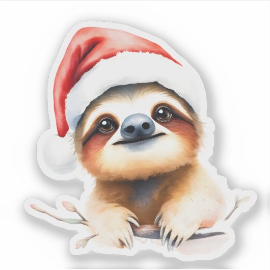 Cute Sloth Wearing A Santa hat シール (正面)