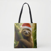Cute Sloth Wearing a Santa Hat トートバッグ (正面)