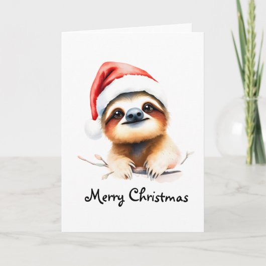 Cute Sloth Wearing Santa Hat カード (正面)