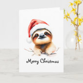Cute Sloth Wearing Santa Hat カード (黄色い花)