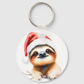 Cute Sloth Wearing Santa Hat キーホルダー (正面)