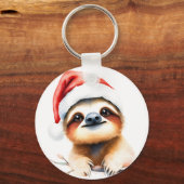 Cute Sloth Wearing Santa Hat キーホルダー (正面)