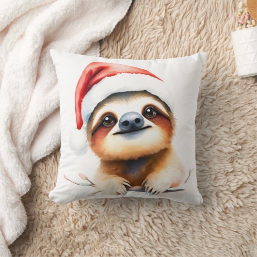 Cute Sloth Wearing Santa Hat クッション (ブランケット)