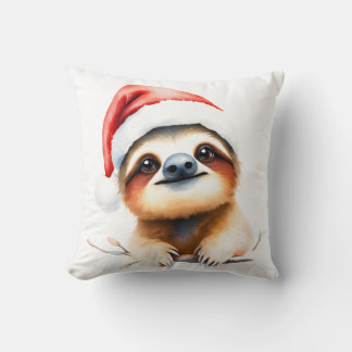 Cute Sloth Wearing Santa Hat クッション