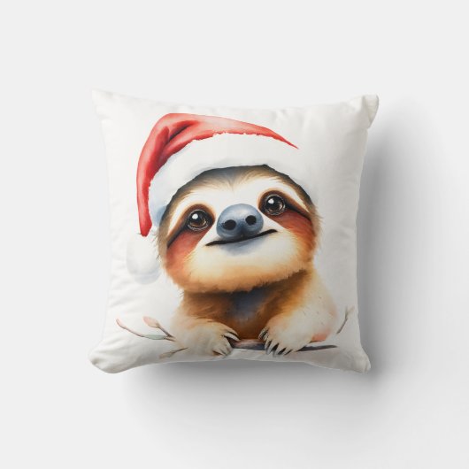 Cute Sloth Wearing Santa Hat クッション (正面)