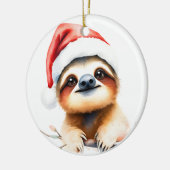 Cute Sloth Wearing Santa Hat セラミックオーナメント (左)