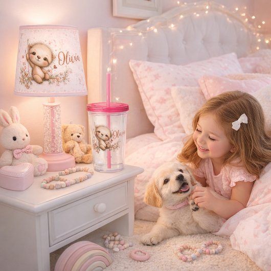 Cute Sloth with Floral Accents アクリルタンブラー