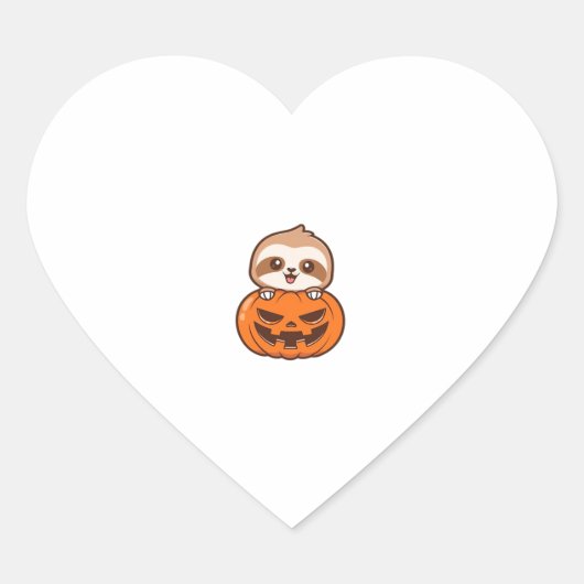 Cute Sloth with Pumpkin Halloween Cartoon Vector I ハートシール (正面)