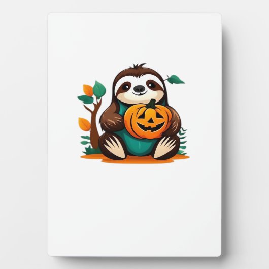 Cute Sloth with Pumpkin Halloween Cartoon Vector I フォトプラーク (正面)