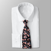 Cute small pink floral with black background ネクタイ (タイ)