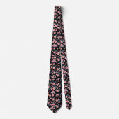 Cute small pink floral with black background ネクタイ (正面)