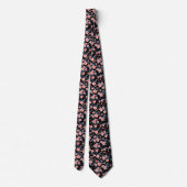 Cute small pink floral with black background ネクタイ (裏面)