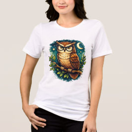 Cute Smart Owl Night Nature Animal Graphic Tee トライブレンドTシャツ