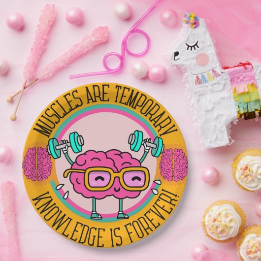 Cute Smart Pink Brain Knowledge Is Forever  ペーパープレート (パーティー)