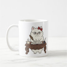 Cute Smart Teacher Writing Calligraphy Coffee Cat