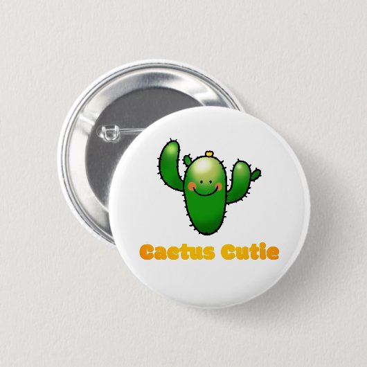 Cute Smiling Cactus Illustration 缶バッジ (正面&裏面)