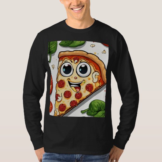 Cute Smiling Cartoon Pizza Slice with Happy Face  Tシャツ (正面)