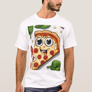 Cute Smiling Cartoon Pizza Slice with Happy Face - Tシャツ