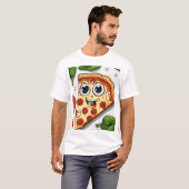 Cute Smiling Cartoon Pizza Slice with Happy Face - Tシャツ (正面フル)
