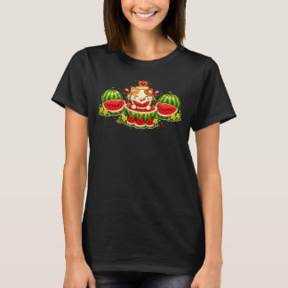 Cute Smiling Cat With Watermelon Tシャツ