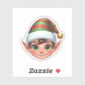 Cute Smiling Christmas Elf Face with Red Green Hat シール (シート)