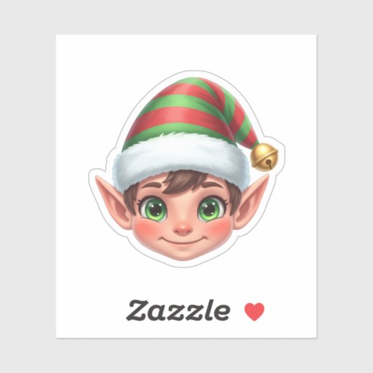 Cute Smiling Christmas Elf Face with Red Green Hat シール (シート)