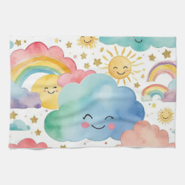 Cute Smiling Clouds Suns Rainbows Kitchen Towel キッチンタオル