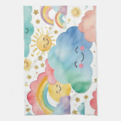 Cute Smiling Clouds Suns Rainbows Kitchen Towel キッチンタオル (縦)