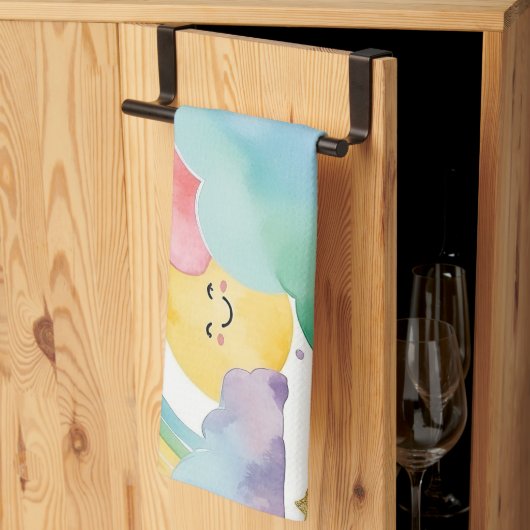 Cute Smiling Clouds Suns Rainbows Kitchen Towel キッチンタオル (三つ折り)