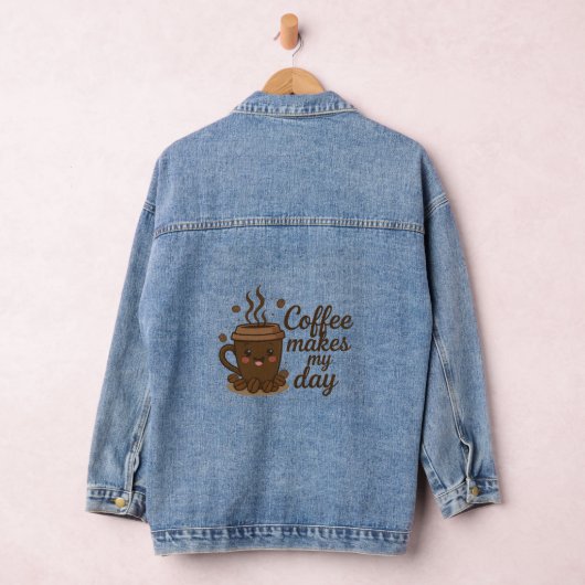 Cute Smiling Coffee Art Denim Jacket デニムジャケット (ハンガー)