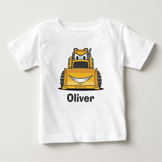Cute Smiling Construction Vehicle Bulldozer ベビーTシャツ (正面)