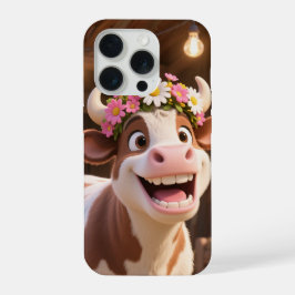 Cute Smiling Cow with Flower Crown Aesthetic iPhone 15 Proケース