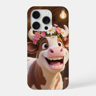 Cute Smiling Cow with Flower Crown Aesthetic iPhone 15 Proケース