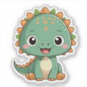 Cute Smiling Dinosaur Illustration Vinyl Sticker シール (正面)