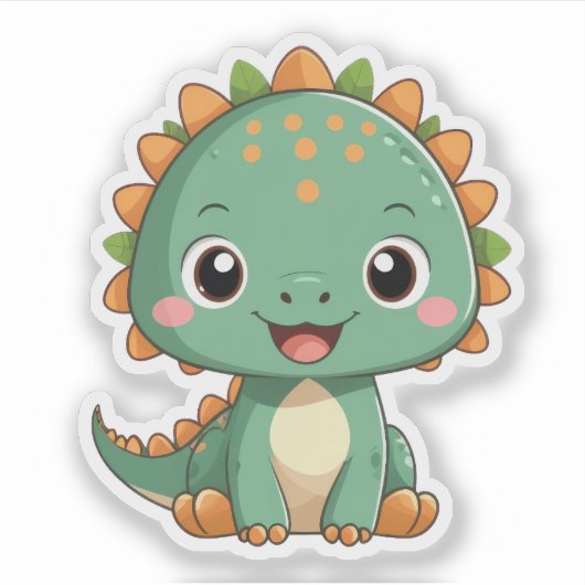 Cute Smiling Dinosaur Illustration Vinyl Sticker シール (正面)