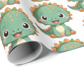 Cute Smiling Dinosaur Kids Wrapping Paper ラッピングペーパー (ロールコーナー)