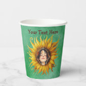 Cute Smiling Girl in Yellow Sunflower on Greens 紙コップ (裏面)