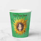 Cute Smiling Girl in Yellow Sunflower on Greens 紙コップ (正面)