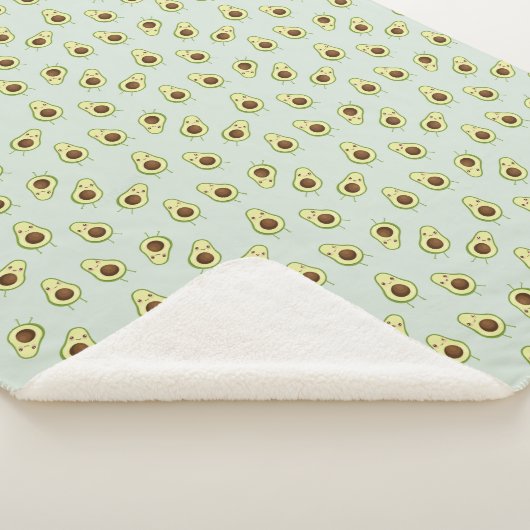 Cute Smiling Kawaii Avocado Pattern シェルパブランケット (3/4)