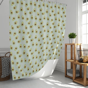 Cute Smiling Kawaii Avocado Pattern シャワーカーテン