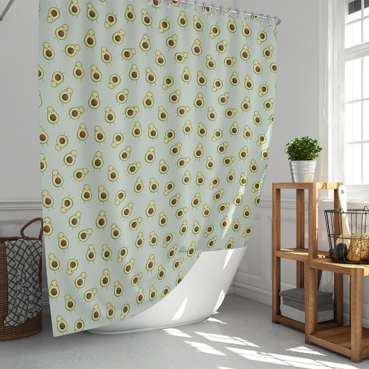 Cute Smiling Kawaii Avocado Pattern シャワーカーテン