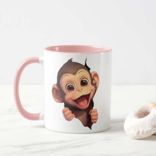 Cute Smiling Monkey Coffee Mug – Adorable Animal  マグカップ (ドーナツ)