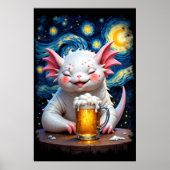 Cute smiling monster with a mug of beer and starry ポスター (正面)