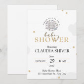 Cute Smiling Moon with Stars and Clouds 招待状 (正面/裏面)