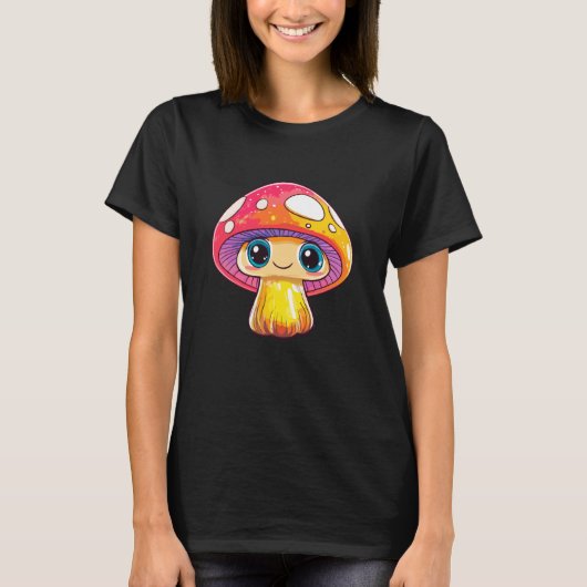 Cute Smiling Mushroom Fantasy Art Tシャツ (正面)