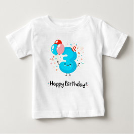 Cute Smiling Number 3 with Balloons in Birthday ベビーTシャツ