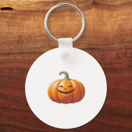 Cute Smiling Pumpkin – Fun Fall Character キーホルダー (正面)