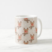 Cute Smiling Reindeer Christmas Pattern コーヒーマグカップ (正面右)
