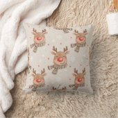 Cute Smiling Reindeer Christmas Throw Pillow クッション (ブランケット)